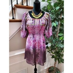 Unity Women Multicolor Polyester Scoop Neck 3/4 Sleeve Knee Length Dress Size XL
